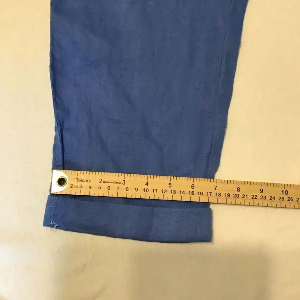 H&M Premium Selection XL Natural Linen Drawstring Pants Blue Summer Boho